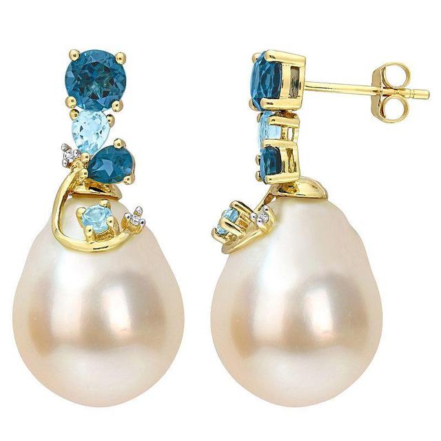 Stella Grace 14k Gold South Sea Cultured Pearl, Blue Topaz & Diamond Accent Drop Earrings, Womens Product Image