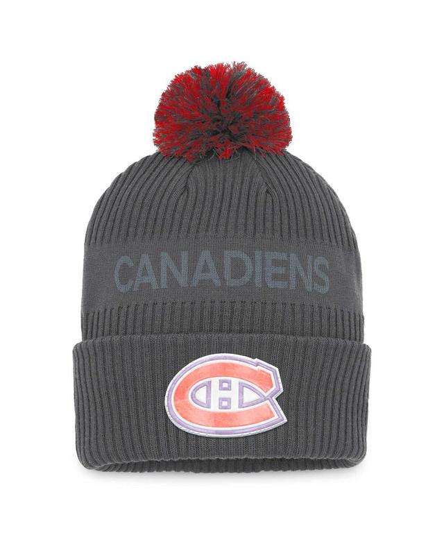 Mens Fanatics Branded Charcoal Montreal Canadiens Authentic Pro Home Ice Cuffed Knit Hat with Pom, Grey Product Image