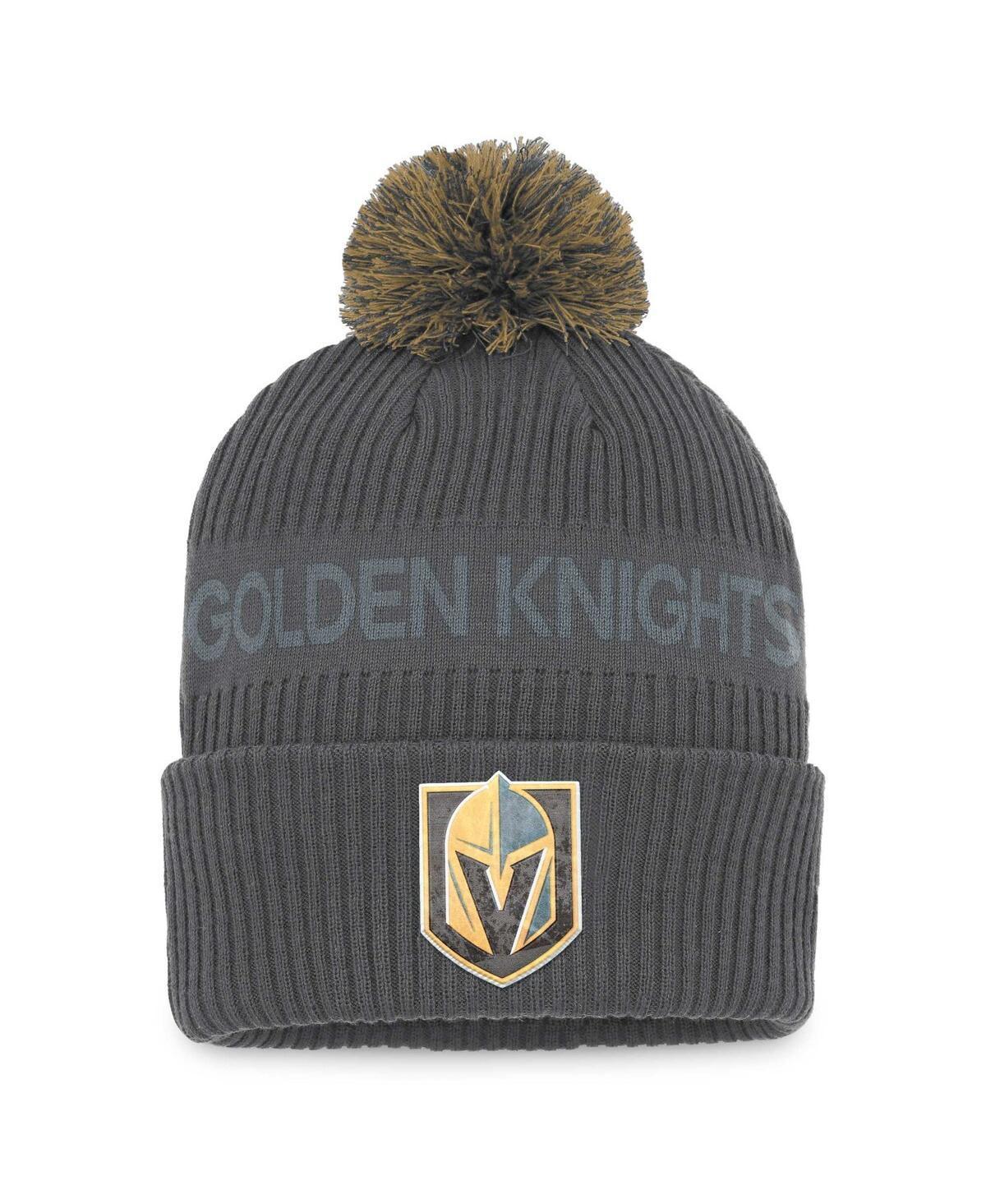 Mens Fanatics Charcoal Vegas Golden Knights Authentic Pro Home Ice Cuffed Knit Hat with Pom Product Image