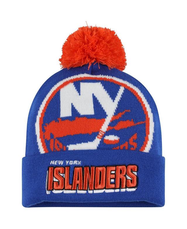 Mens Mitchell & Ness Royal New York Islanders Punch Out Cuffed Knit Hat with Pom Product Image