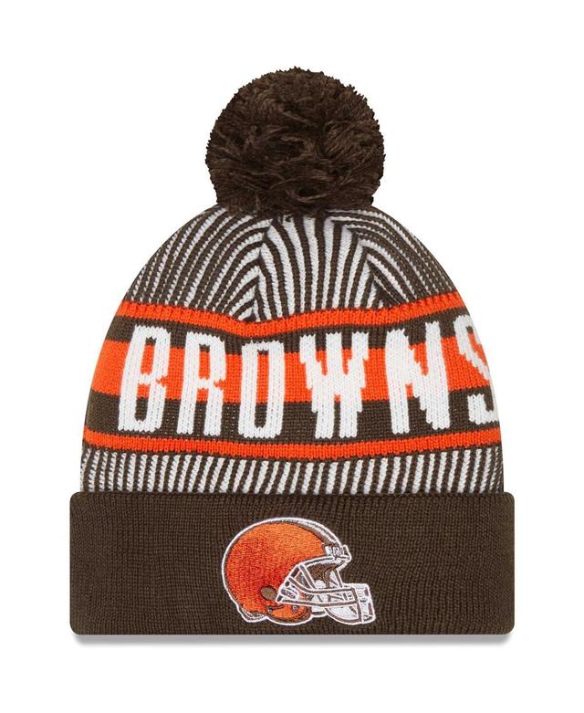 Mens New Era Brown Cleveland Browns Striped Cuffed Knit Hat with Pom Product Image