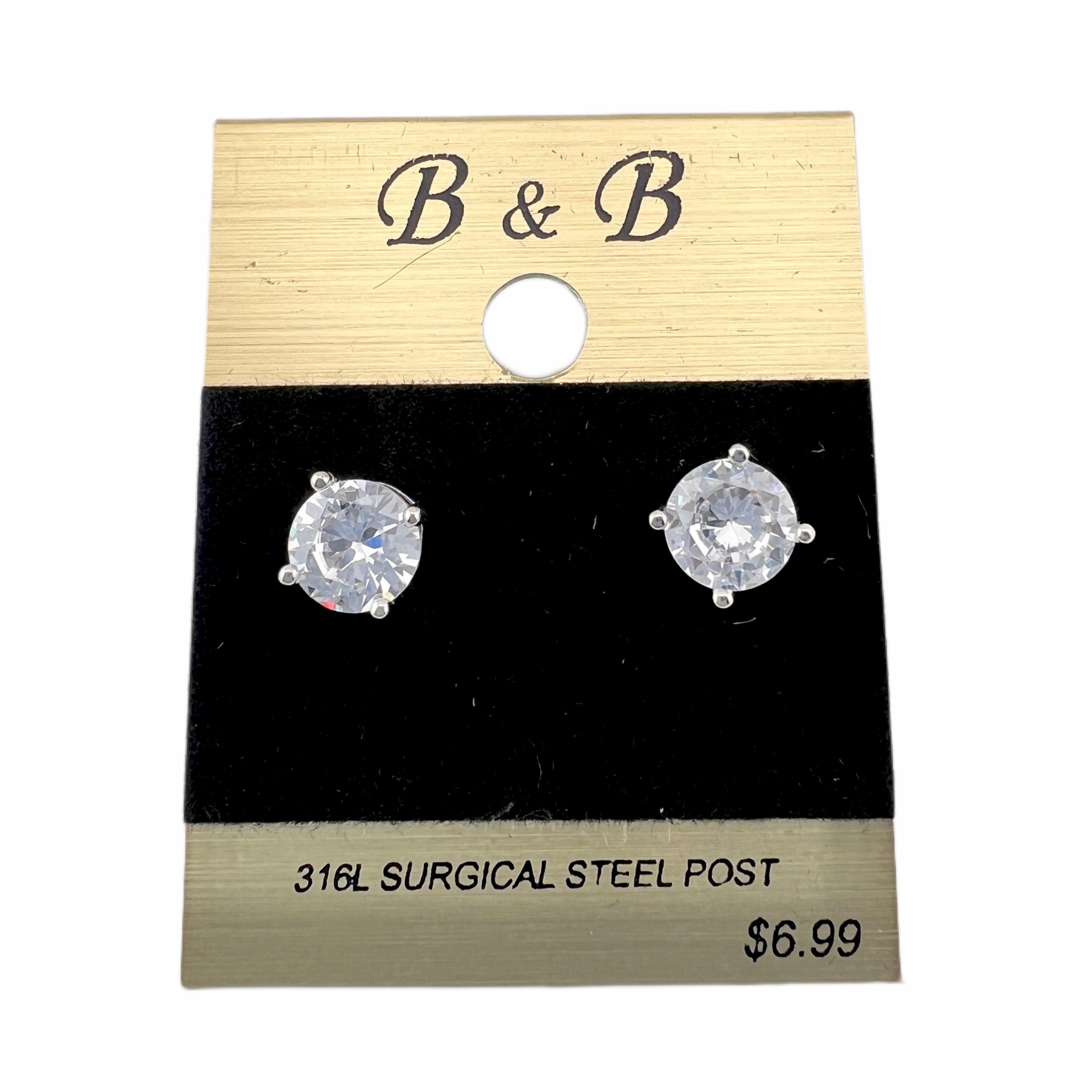 B&B Silver Color Cubic Zirconia Round Stud Earrings Female Product Image