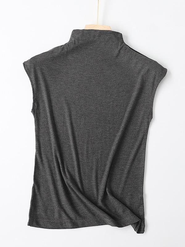 Simple Solid Color Sleeveless Casual High-Neck Vest Product Image