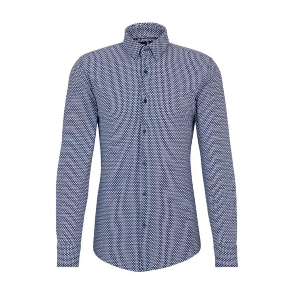 HUGO BOSS Slim-fit Shirt In Printed Performance-stretch Fabric In Blue Product Image