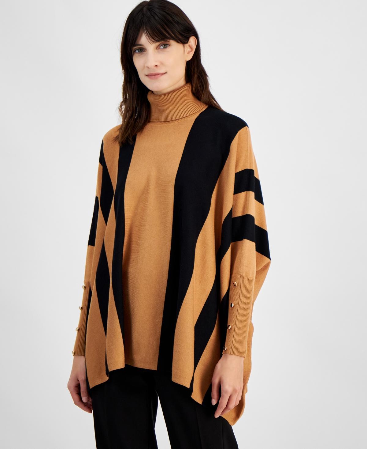 Jm Collection Petite Printed Poncho Turtleneck Sweater, Created for Macys Product Image