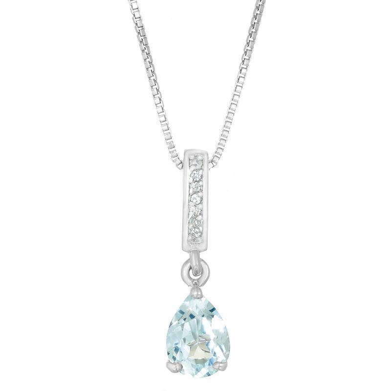 Gemminded Sterling Silver Aquamarine & White Topaz Accent Pendant Necklace, Womens Blue Product Image