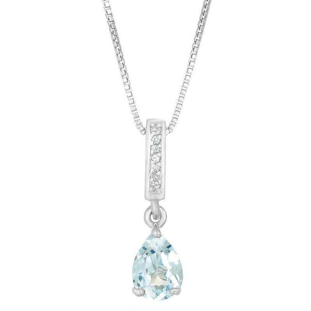 Gemminded Sterling Silver Aquamarine & White Topaz Accent Pendant Necklace, Womens Blue Product Image