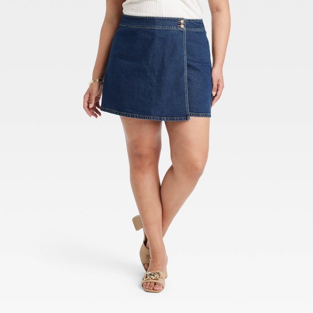 Womens High-Rise Jean Skort - Ava & Viv Dark Wash 22 Product Image