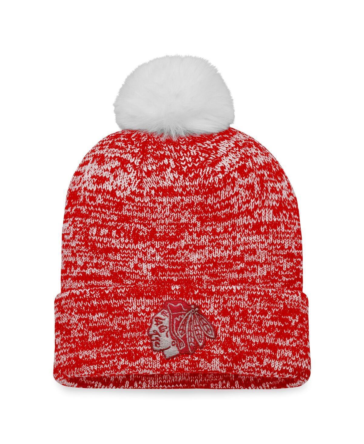 Womens Fanatics Red Chicago Blackhawks Glimmer Cuffed Knit Hat with Pom Product Image