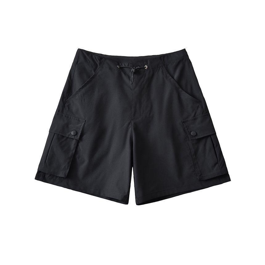 Drawstring Waist Plain Cargo Shorts Product Image