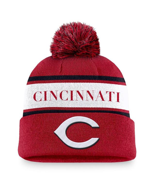 Mens Nike Red Cincinnati Reds Team Stripe Peak Cuffed Knit Hat with Pom Product Image