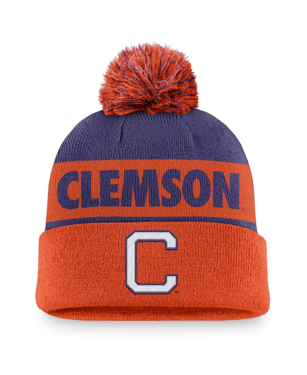 Mens Nike /Orange Clemson Tigers Primetime Peak Cuffed Knit Hat with Pom Product Image