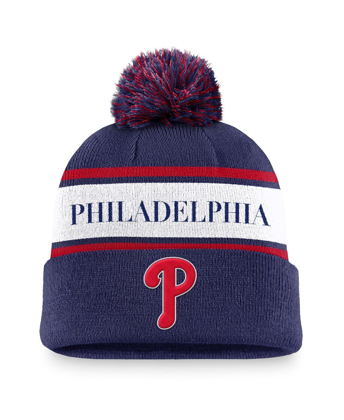 Philadelphia Phillies Team Stripe Peak Nike Mens MLB Cuffed Pom Beanie Product Image