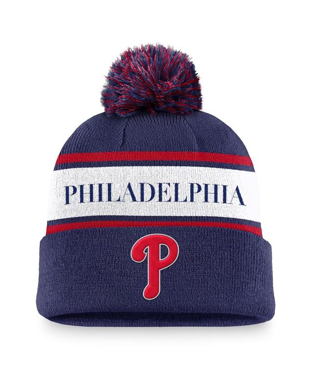 Mens Nike Philadelphia Phillies Team Stripe Peak Cuffed Knit Hat with Pom, Blue Product Image