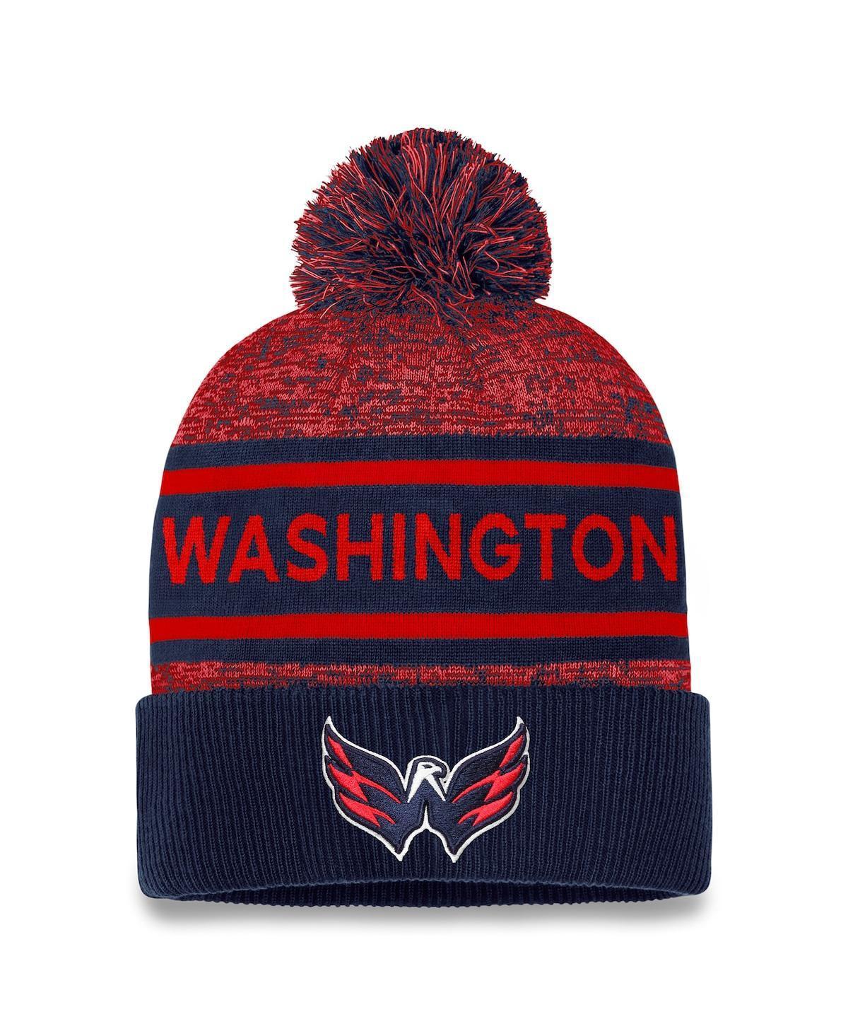 Mens Fanatics Branded  Navy/Red Washington Capitals Authentic Pro Cuffed Knit Hat with Pom Product Image