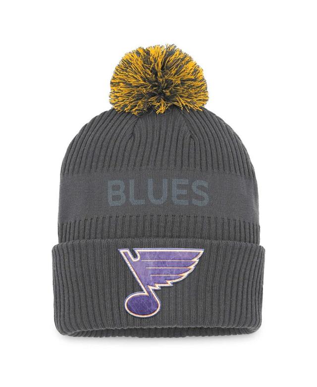 Mens Fanatics Charcoal St. Louis Blues Authentic Pro Home Ice Cuffed Knit Hat with Pom Product Image