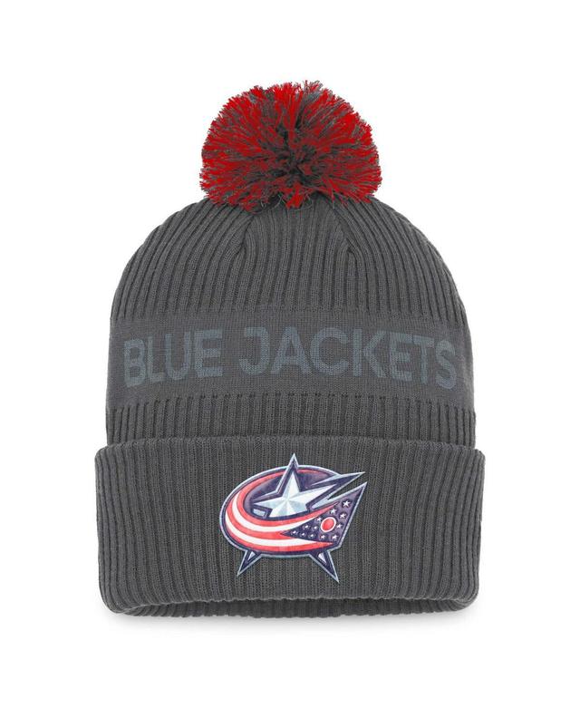 Men's Fanatics Branded Charcoal Columbus Blue Jackets Authentic Pro Home Ice Cuffed Knit Hat with Pom Product Image