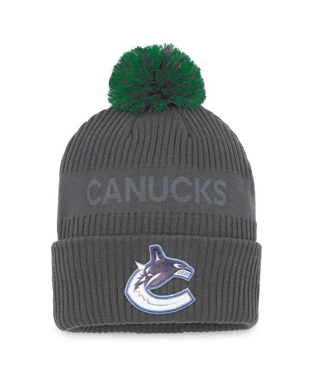 Mens Fanatics Charcoal Vancouver Canucks Authentic Pro Home Ice Cuffed Knit Hat with Pom Product Image