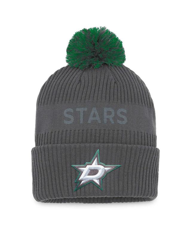 Mens Fanatics Charcoal Dallas Stars Authentic Pro Home Ice Cuffed Knit Hat with Pom Product Image