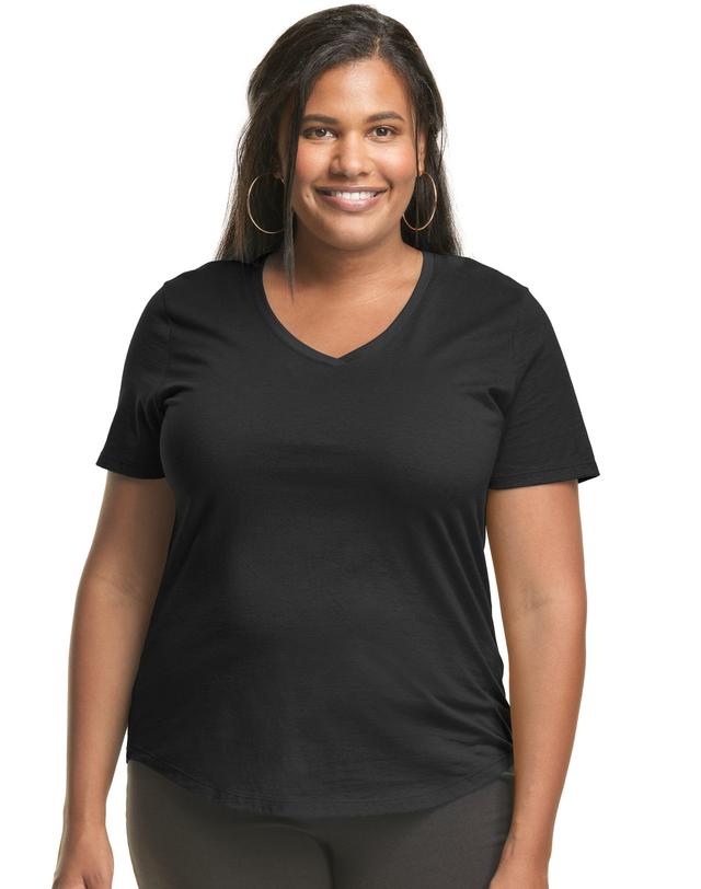 Hanes Just My Size Cotton Jersey Short Sleeve V-Neck T-Shirt (Plus ) Paleo Pink 3X Womens Product Image