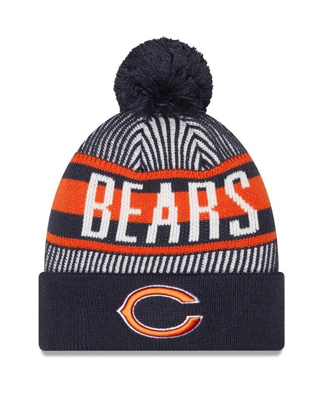 New Era Mens Navy Chicago Bears Striped Cuffed Knit Hat with Pom Product Image