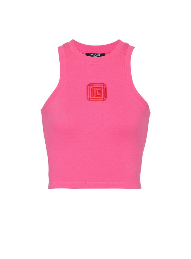 Cropped tank top with retro PB embroidery Product Image