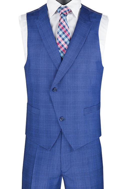 Blue Modern Fit Glen Plaid 2 Button Peak Lapel 3 Piece Suit Product Image