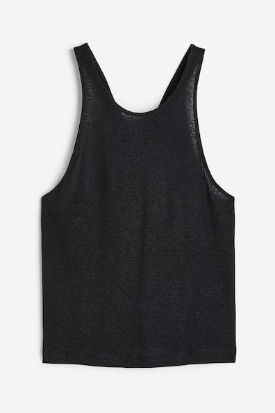 H & M - Linen-blend Tank Top - Black Product Image