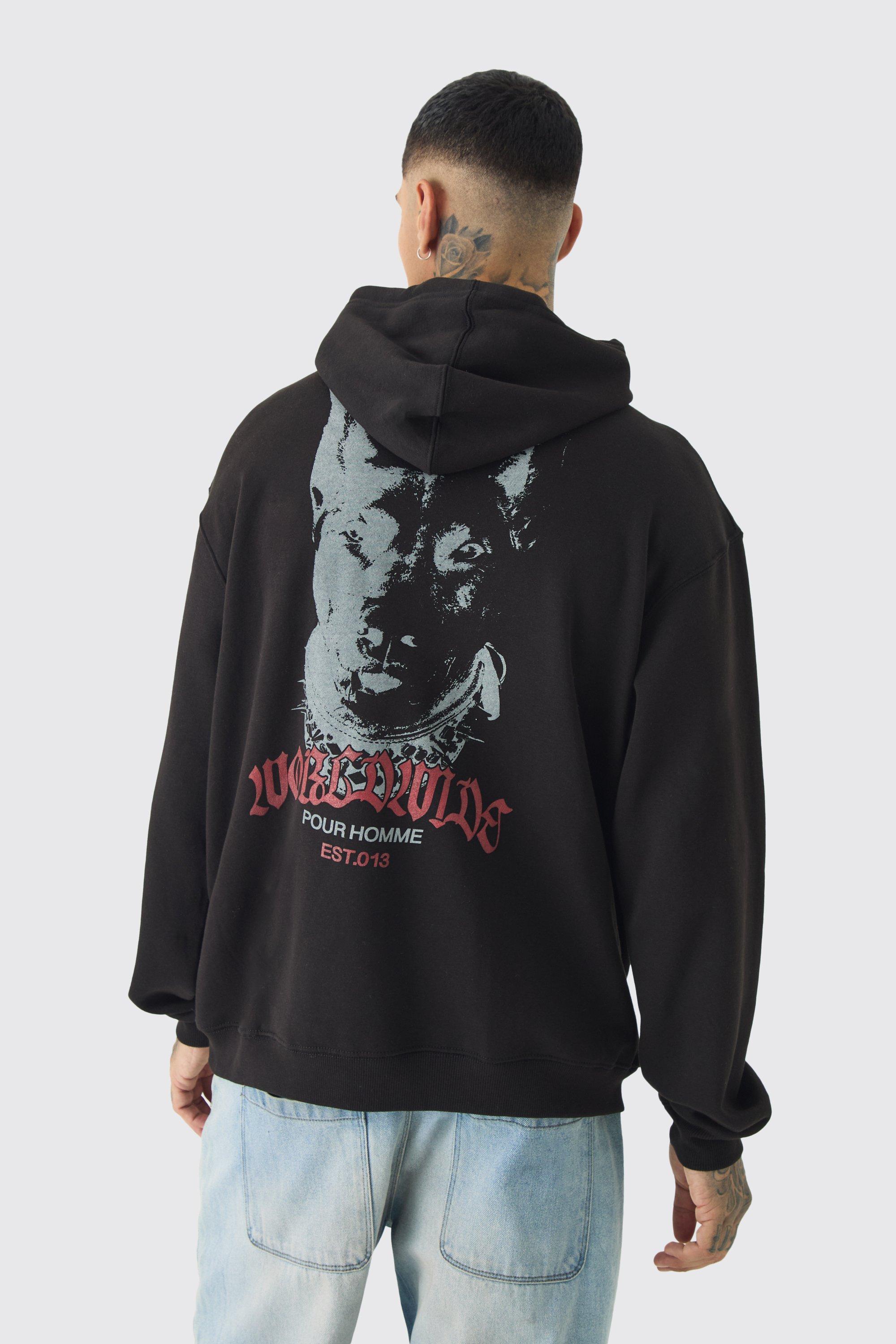 Tall Doberman Graphic Back Print Oversized Hoodie | boohooMAN USA Product Image