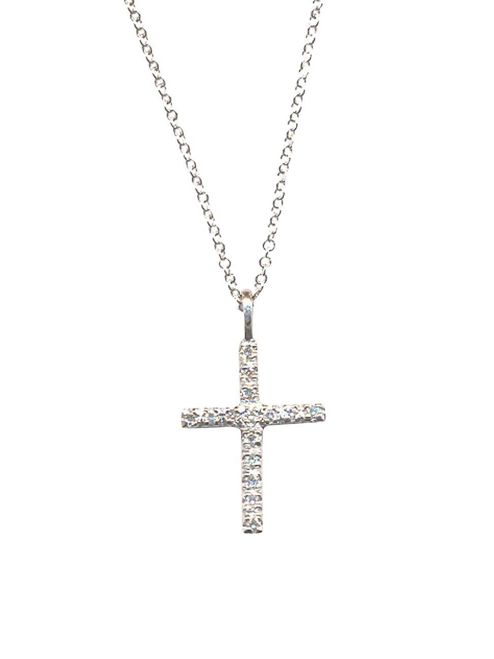 Womens 18K White Gold & Diamond Cross Pendant Necklace Product Image