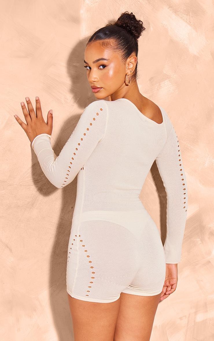 Cream Sheer Knit Cut Out Detail Romper Product Image