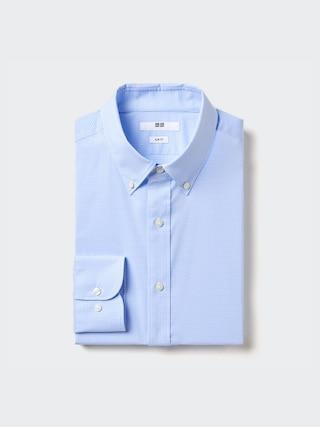 Mens Easy Care Stretch Slim-Fit Shirt Checked with Shape-Retaining Blue 3XL UNIQLO US Product Image