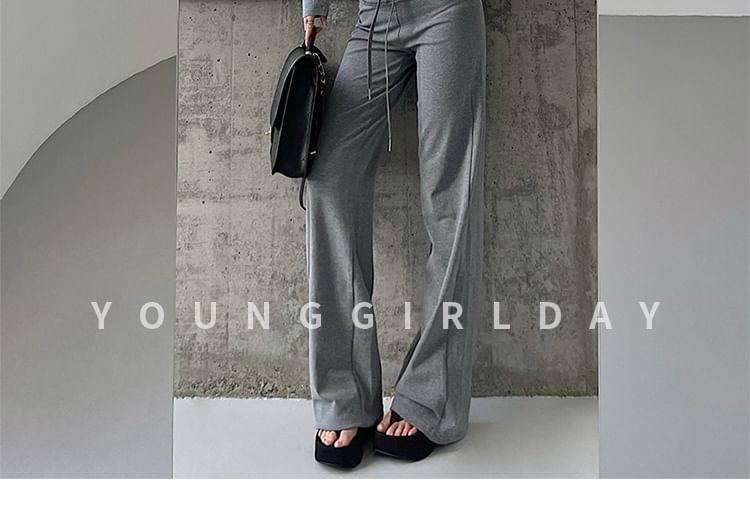 Drawstring Waist Plain Wide Leg Sweatpants Product Image