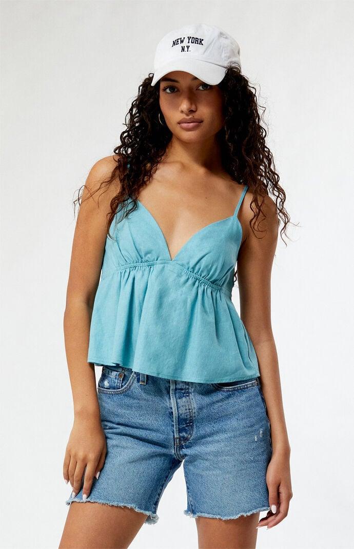 Women's Linen V-Neck Babydoll Tank Top Product Image