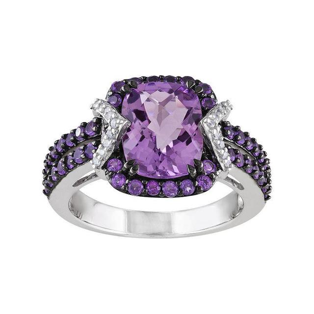 Stella Grace Amethyst, African Amethyst & 1/10 Carat T.W. Diamond Sterling Silver Halo Ring, Womens Purple Product Image