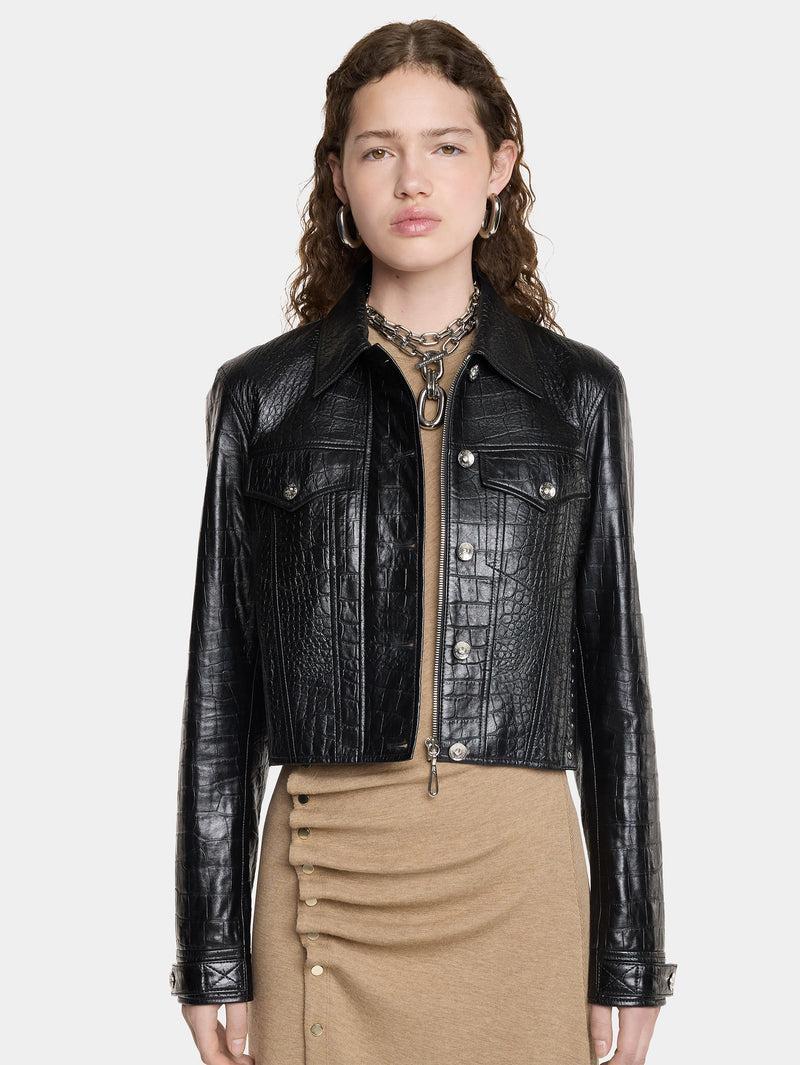 CROPPED JACKET IN CROCO-EMBOSSED LEATHER Product Image