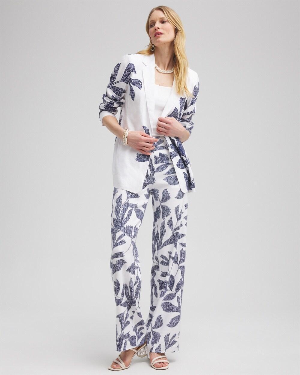 Linen Blend Leaf Print Pants Product Image