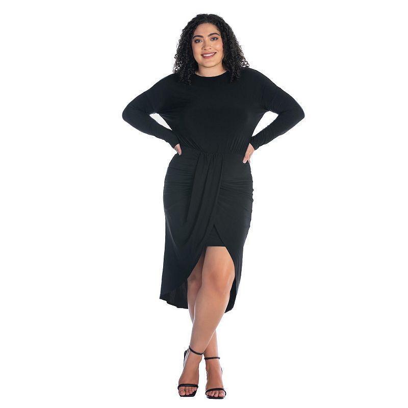 Plus Size 24Seven Comfort Apparel Long Sleeve Tulip Skirt Knee Length Dress, Womens Product Image