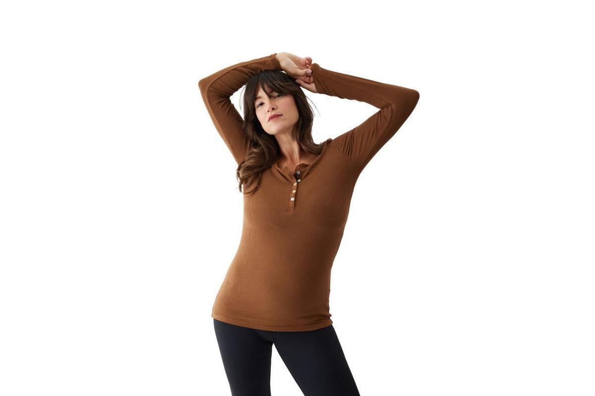 Womens Maternity Long Sleeve Rib Henley Product Image