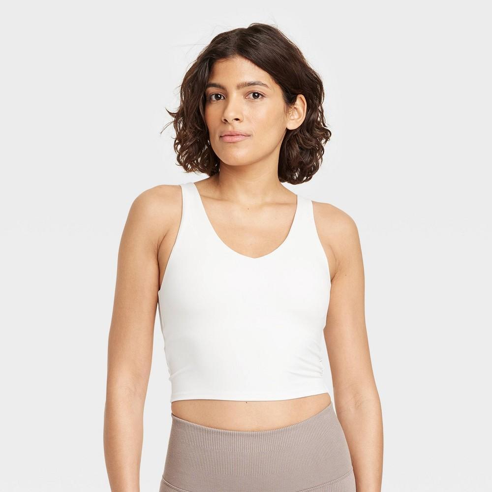 Womens Flex Light Support V-Neck Crop Sports Bra - All In Motion Cream Product Image