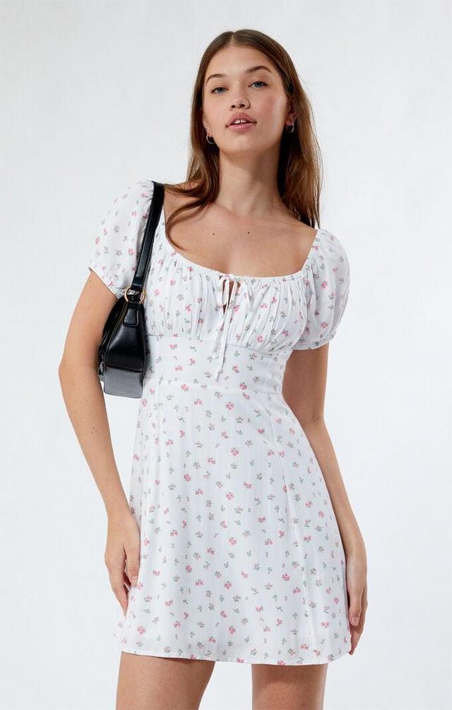 Women's Tie Front Mini Dress in Pink/White - Product Image