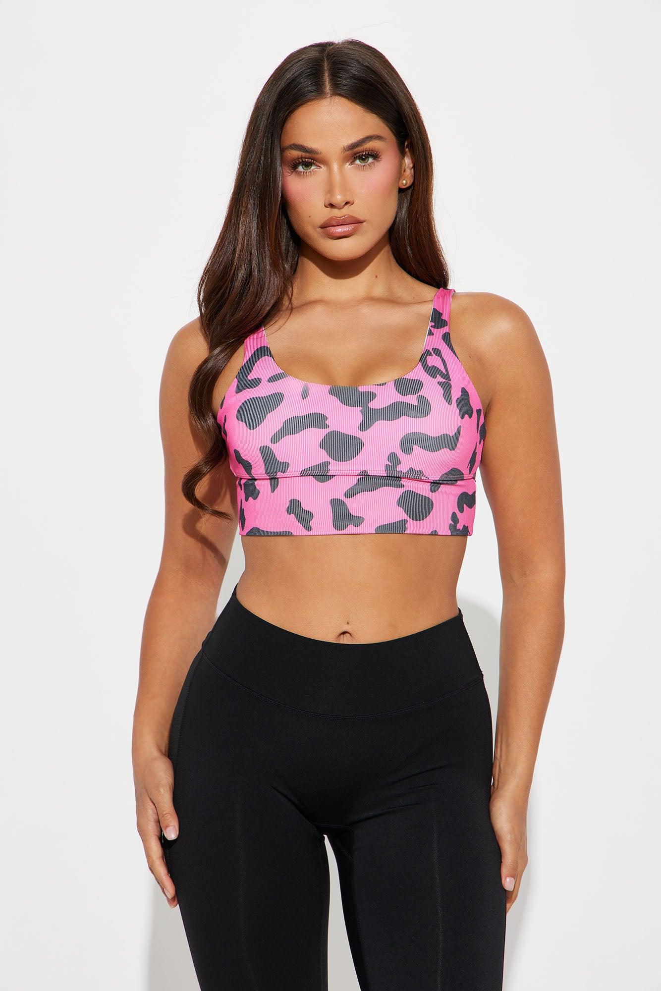 High Spirited Leopard Sports Bra - Hot Pink Product Image