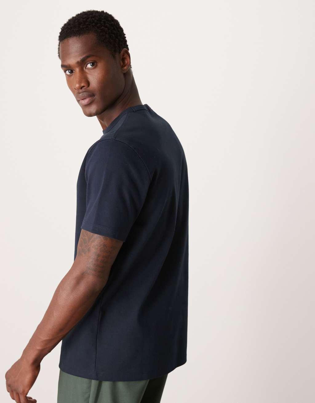 ASOS DESIGN Premium interlock crew neck T-shirt 300gsm in navy Product Image