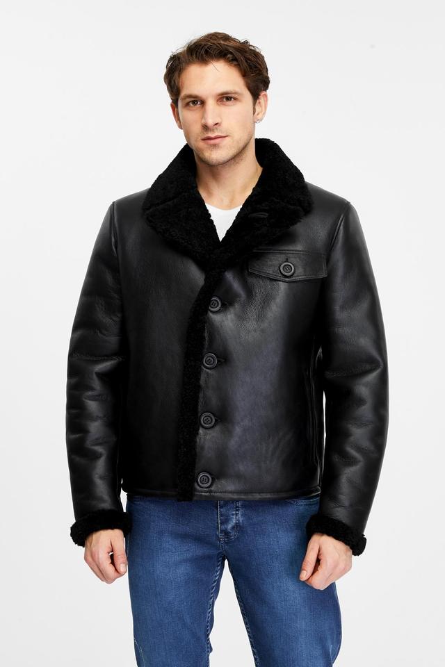 Furniq Uk Mens Leather Shearling Jacket Product Image