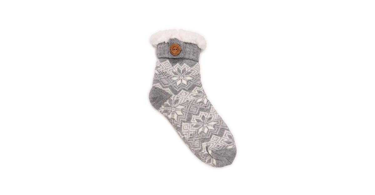 MUK LUKS Womens Fold Over Button Tab Cabin Slipper Socks Medium Gray Grey Product Image