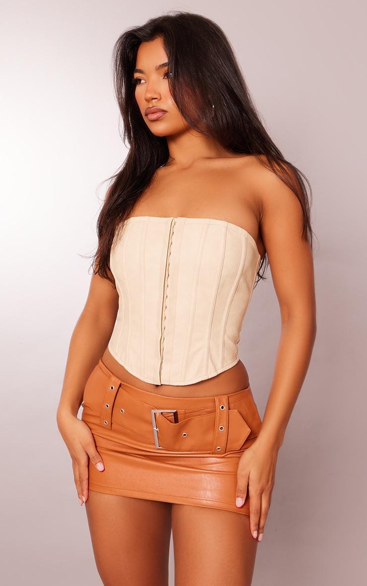 Tan Faux Leather Belted Low Rise Micro Mini Skirt Product Image