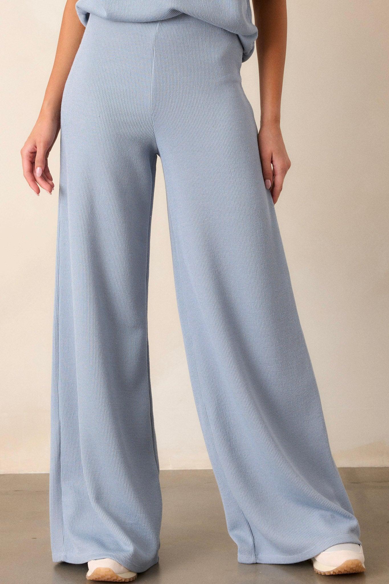 Waterfall Mist Ash Blue Knit Wide Leg Pants Product Image