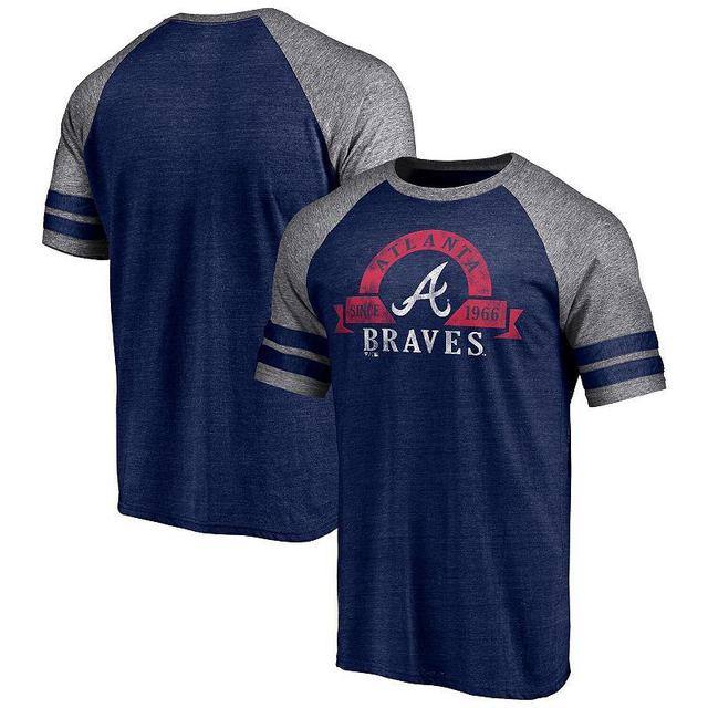 Mens Fanatics Branded Heather Navy Atlanta Braves Utility Two-Stripe Raglan Tri-Blend T-Shirt Blue Product Image