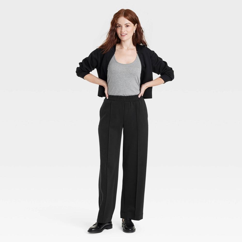 Womens High-Rise Straight Leg Pull-On Pants - A New Day Black XS Product Image