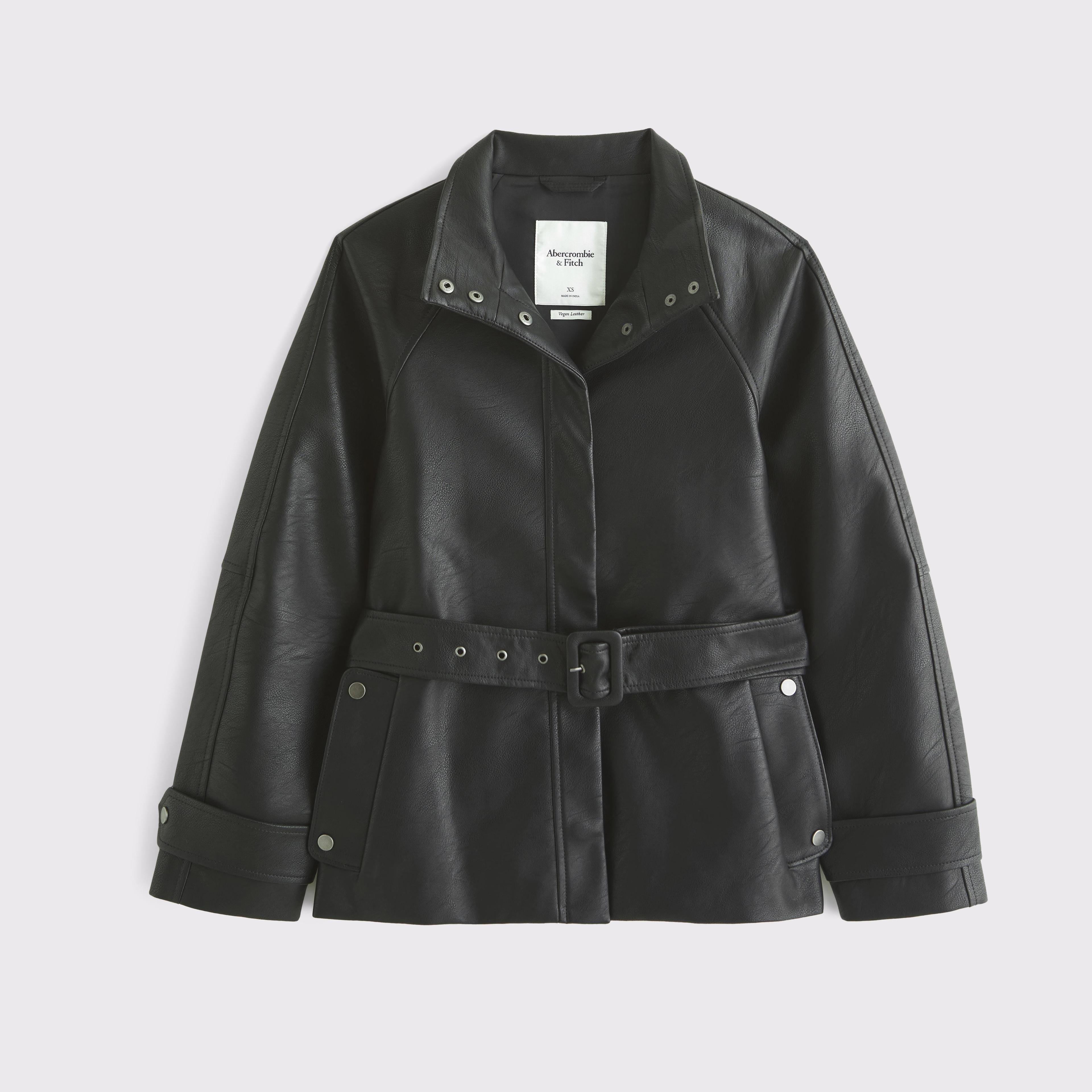 Belted Vegan Leather Jacket Product Image